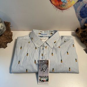 Denim and Flower Pineapple Button Down Shirt